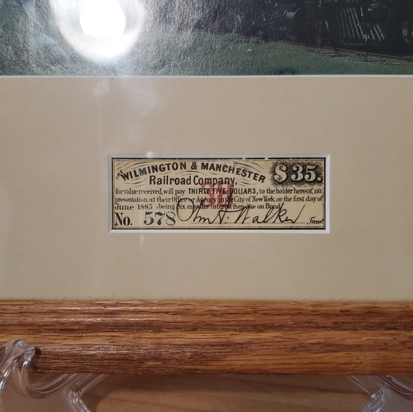 Vintage June 1885 WILMINGTON & MANCHESTER Train Ticket No.578 in frame 6"×11" - Picture 4 of 8